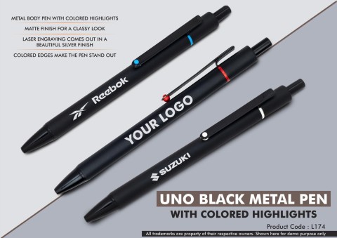 Uno Black Metal Pen with Colored highlights Uno Black Metal Pen with Colored highlights
