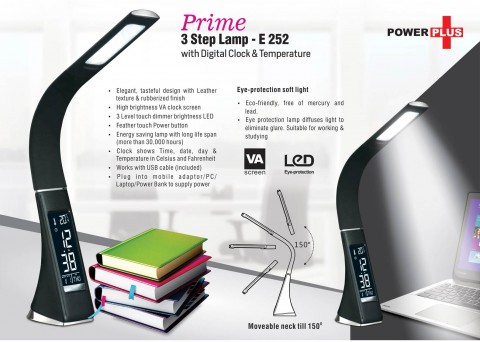 3 step lamp with Digital clock and temperature