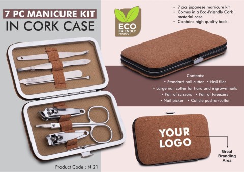 7 pc Manicure kit in Cork case