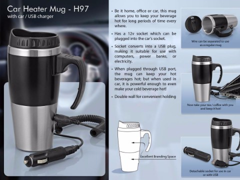 Car heater mug with car  USB charger