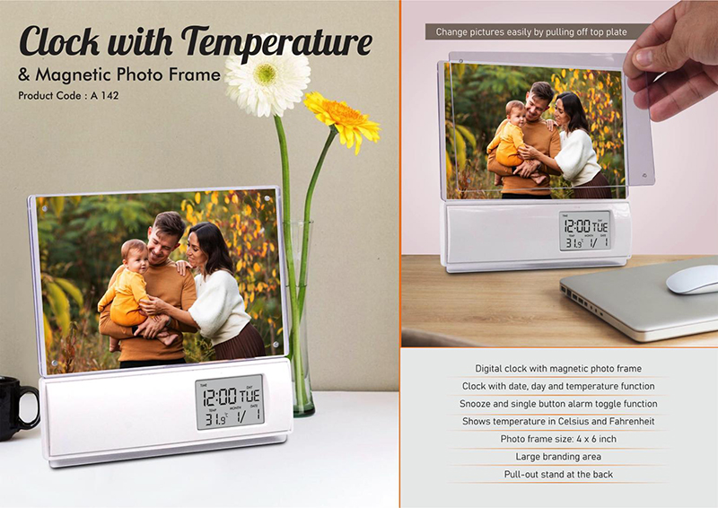 Frame Changing Time Clock With Temperature And Magnetic Photo Frame Corporate Gifts ...