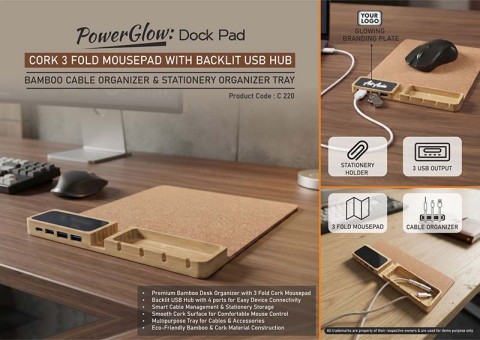 Cork 3 fold Mousepad with Backlit Usb Hub Cork 3 fold Mousepad with Backlit Usb Hub