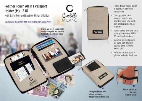Feather touch All in 1 Passport holder (M) (with pen)