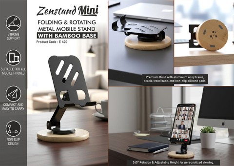 Folding, Rotating Metal Mobile Stand with bamboo base Folding, Rotating Metal Mobile Stand with bamboo base