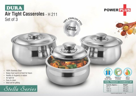 Glass lid SS Serving Casseroles  Set of 2