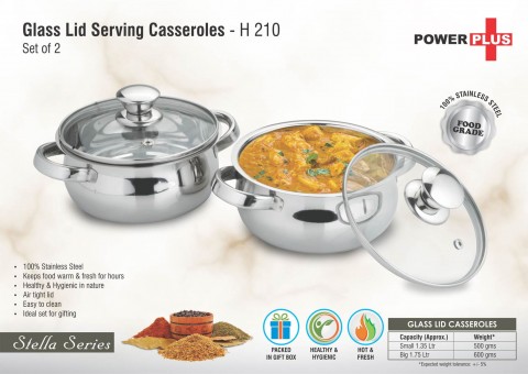 Glass lid Stainless Steel Serving Casseroles  Set of 2