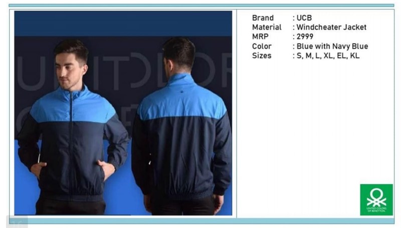 Jacket Wind Cheater In Benetton Brand Corporate Gifts Supplier in price range Above Rs 1000 in Pune India Customized Corporate Gifts Supplier Manufacturer