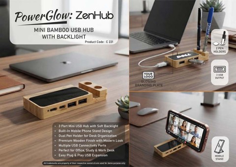 Mini Bamboo USB Hub With Backlight - Corporate Gifts