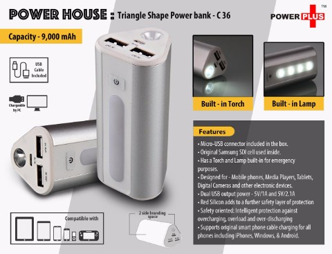 Power House  Triangle shape Power Bank (9000 mAh)-C36