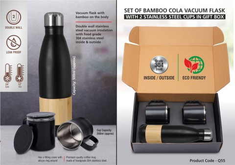Set of Bamboo  Flask with 2 SS Steel Cups