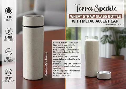 Wheat Straw Glass Bottle with Cap -425ml Wheat Straw Glass Bottle with Cap -425ml
